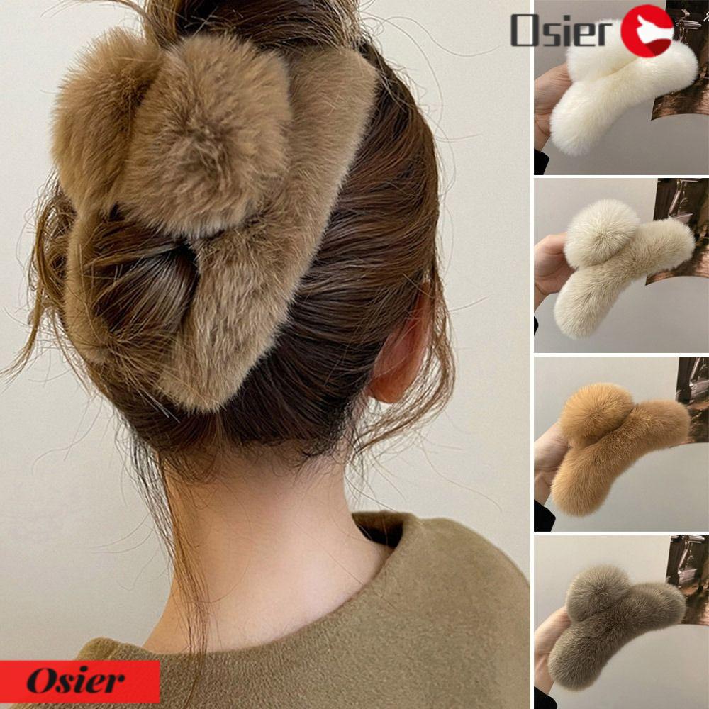 OSIER1 Kẹp Tóc Càng Cua Đính Lông Nhân Tạo Cỡ Lớn Phong Cách Hàn Quốc