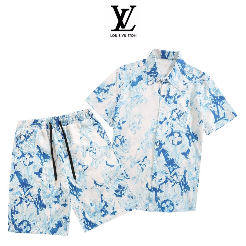 Bộ Áo Sơ Mi + Quần Short Dáng Rộng In Chữ Thời Trang Cổ Điển 5V Cho Cặp Đôi