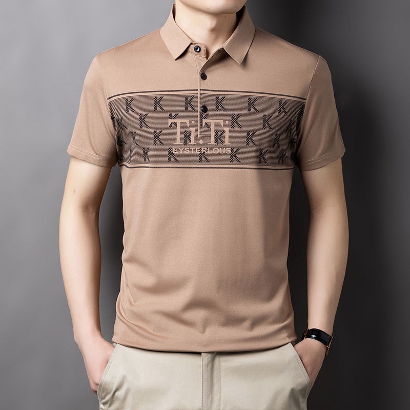 Áo Thun Polo Tay Ngắn Cổ Bẻ Dáng Ôm In Họa Tiết Phong Cách Hồng Kông Thời Trang Cho Nam