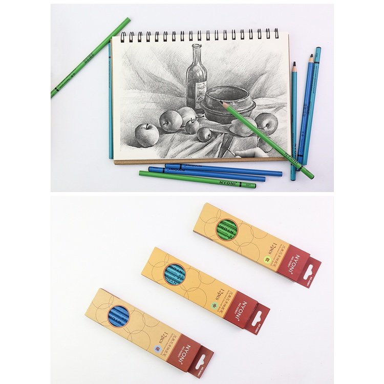 Set 12 Bút Chì Than Hoạt Tính Mềm / Vừa / Cứng Bằng Gỗ NYONI 2801