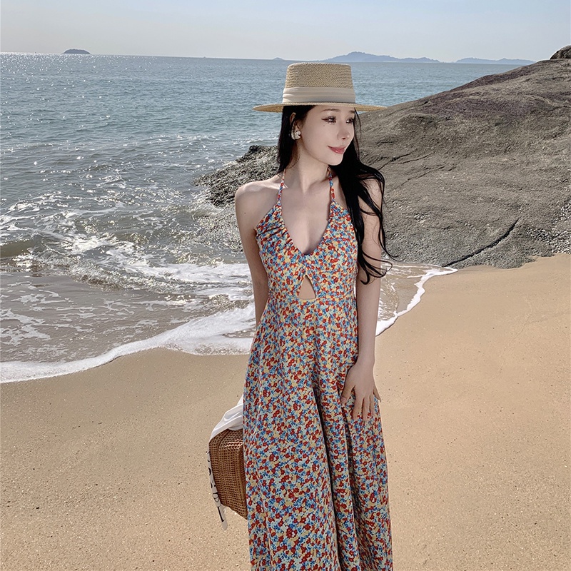 Đầm Hoa Không Tay Cổ Chữ v Hở Lưng Quyến Rũ Dành Cho Nữ