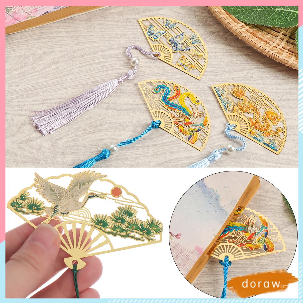 DORAW Thẻ Đánh Dấu Trang Sách Bằng Đồng Thau Họa Tiết Hoa Tua Rua Phong Cách Retro
