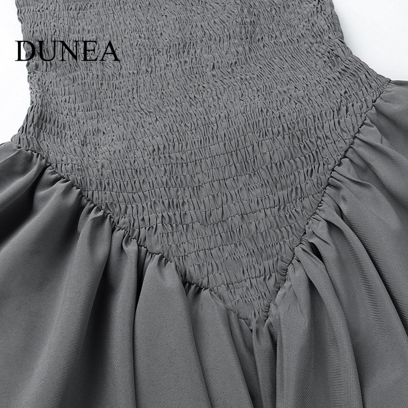 DUNEA Đầm Chữ A Hai Dây Trễ Vai Xếp Ly Gợi Cảm