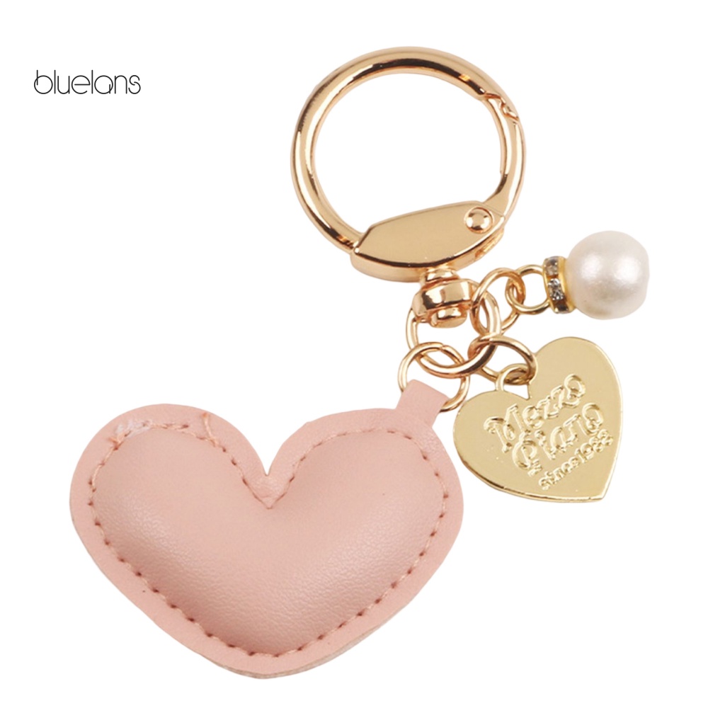 Móc Khóa Da Giả Khắc Chữ Đính Ngọc Trai Thời Trang