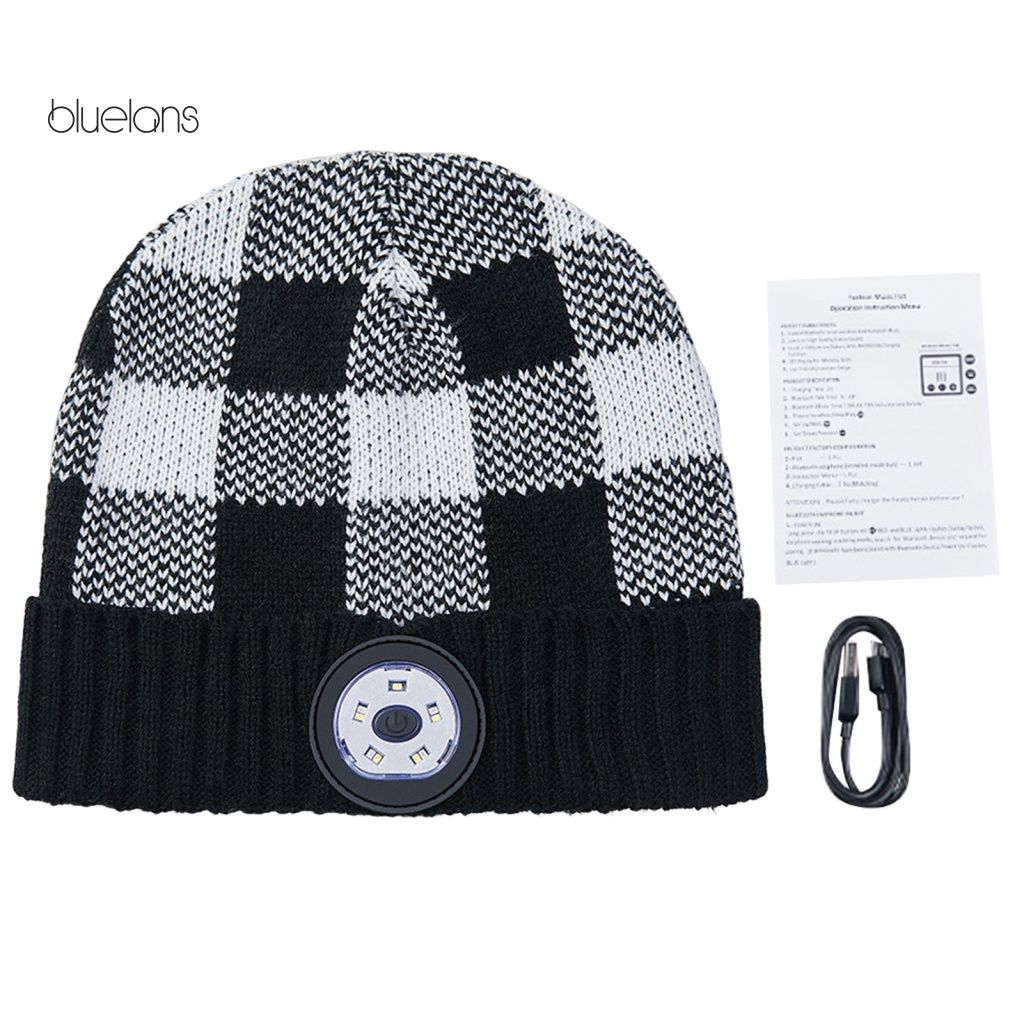 Bluelans Mũ Beanie Dệt Kim 3 Chế Độ Đèn LED Sạc USB Chống Gió Mùa Thu Đông Cho Unisex Ngoài Trời