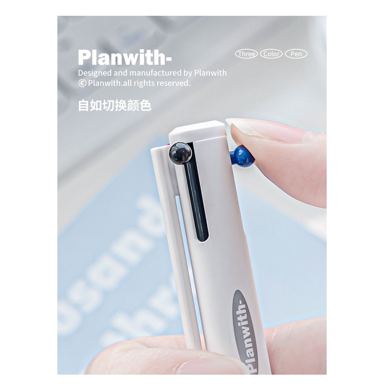 Gel pen, writing, planwith tam giác multicolor pen three-in-one multi-function press pen 0.5mm japan import ink, non-penetrating, one stroke three colors, anti-slip pen holder, removable, đi kèm với pen holder