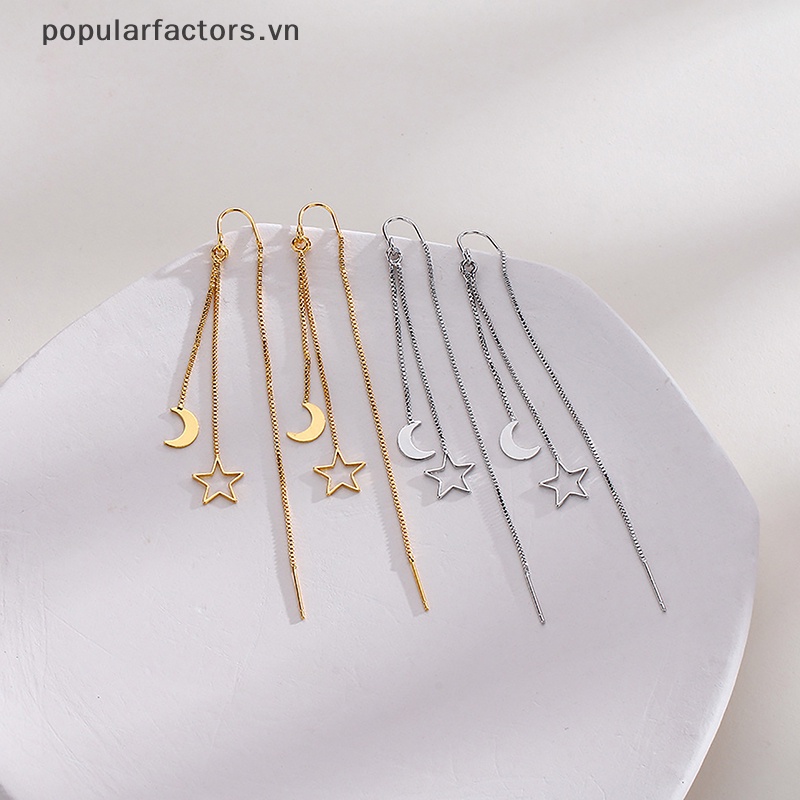 1 Cặp Bông Tai Tua Rua Hình Mặt Trăng Ngôi Sao Thời Trang Dành Cho Nữ