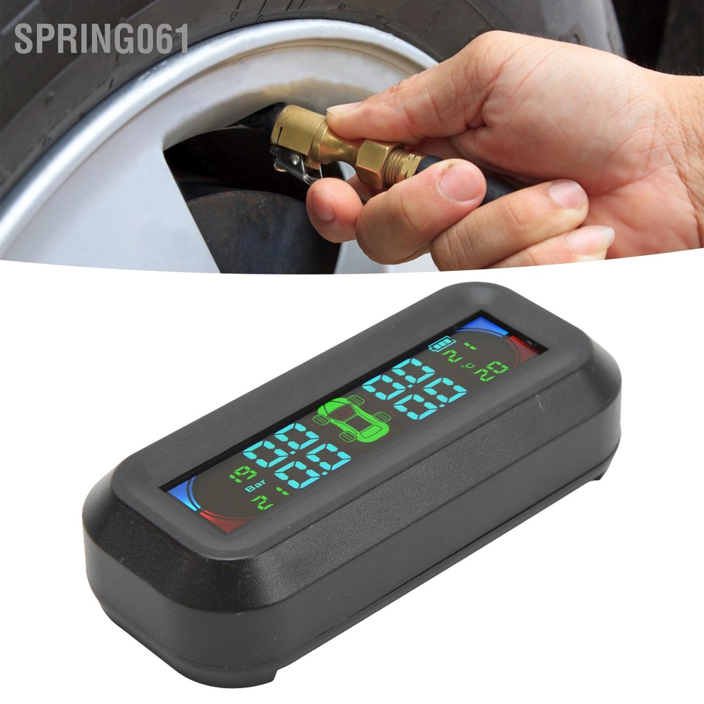 Spring061 Hệ Thống Giám Sát Áp Suất Lốp Không Dây Năng Lượng Mặt Trời Màn Hình LCD TPMS Cho Xe Tải Lớn Khách Kéo Du Lịch DC 5V