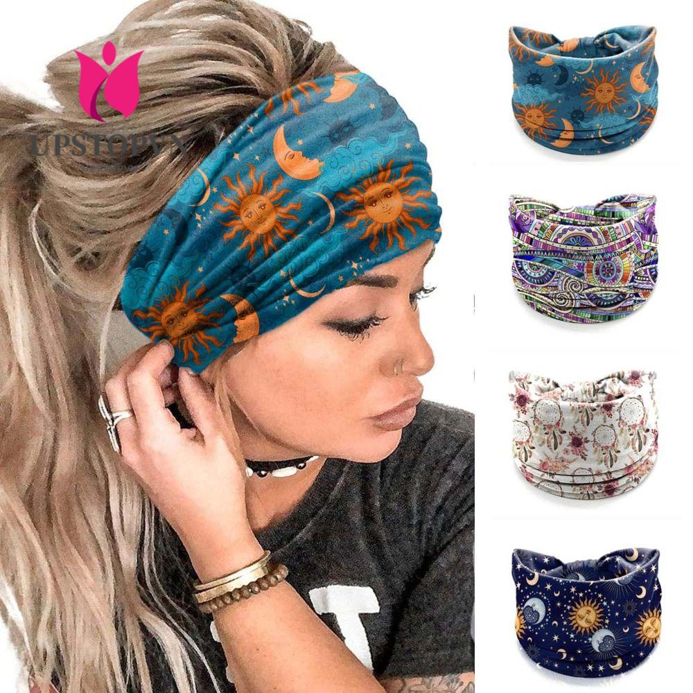 Khăn Turban Thắt Nút Bản Rộng Mềm Mại In Họa Tiết Hoa / Ngôi Sao Phong Cách Vintage Hỗ Trợ Tập Yoga