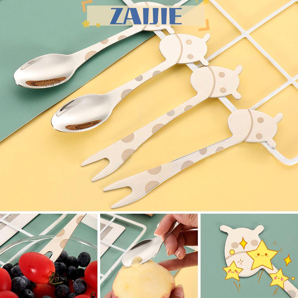 ZAIJIE24 Set 4 Muỗng Nĩa Ăn Trái Cây / Salad / Món Tráng Miệng Mini Dành Cho Trẻ