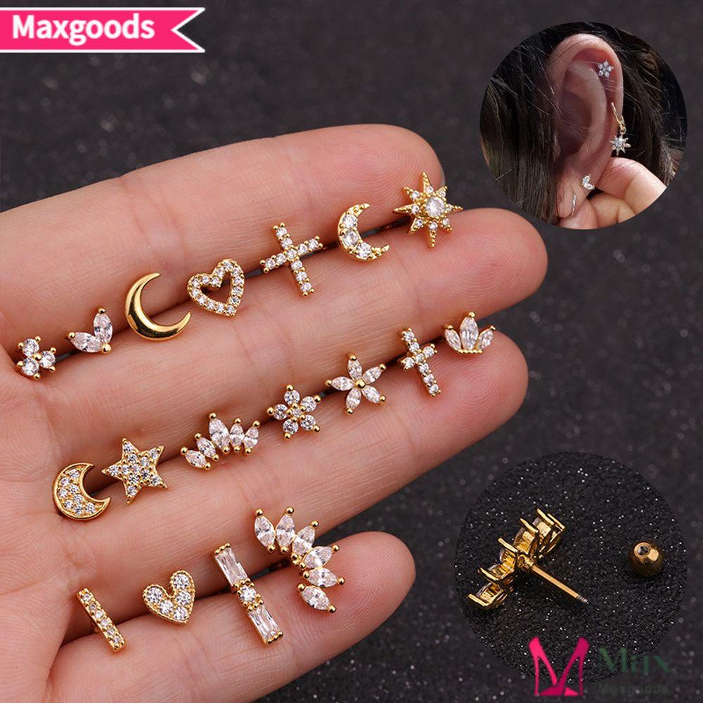 MAXG 1 Khuyên Xỏ Vành Tai Hình Vương Miện Đính Đá Thời Trang