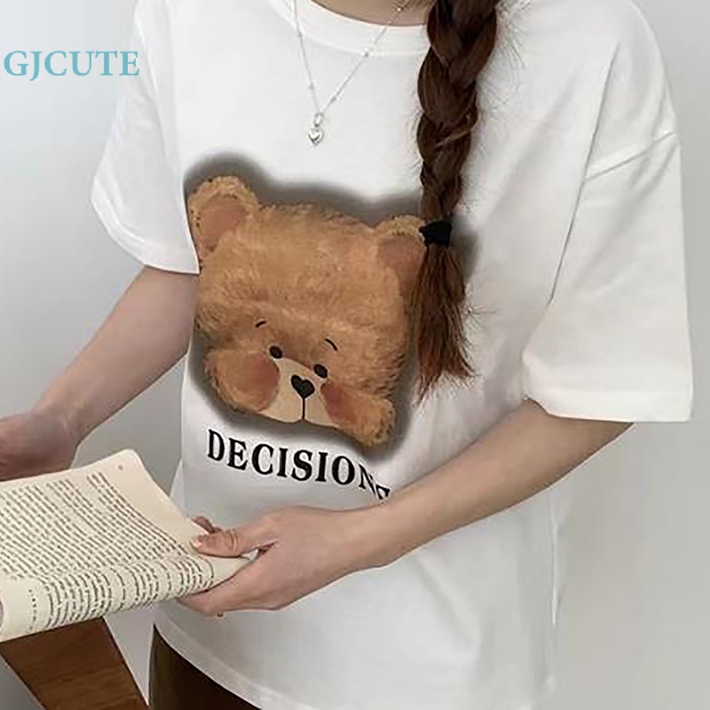 Áo Thun Tay Ngắn Cổ Tròn In Hình Gấu Hoạt Hình Dễ Thương Thời Trang Mùa Hè Cho Nữ
