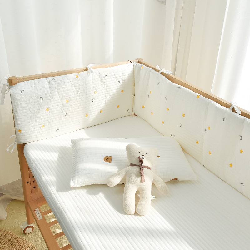 One Tấm Chắn Giường Cũi Em Bé Bằng Cotton Thêu Họa Tiết Có Thể Tháo Rời Và Giặt Rửa