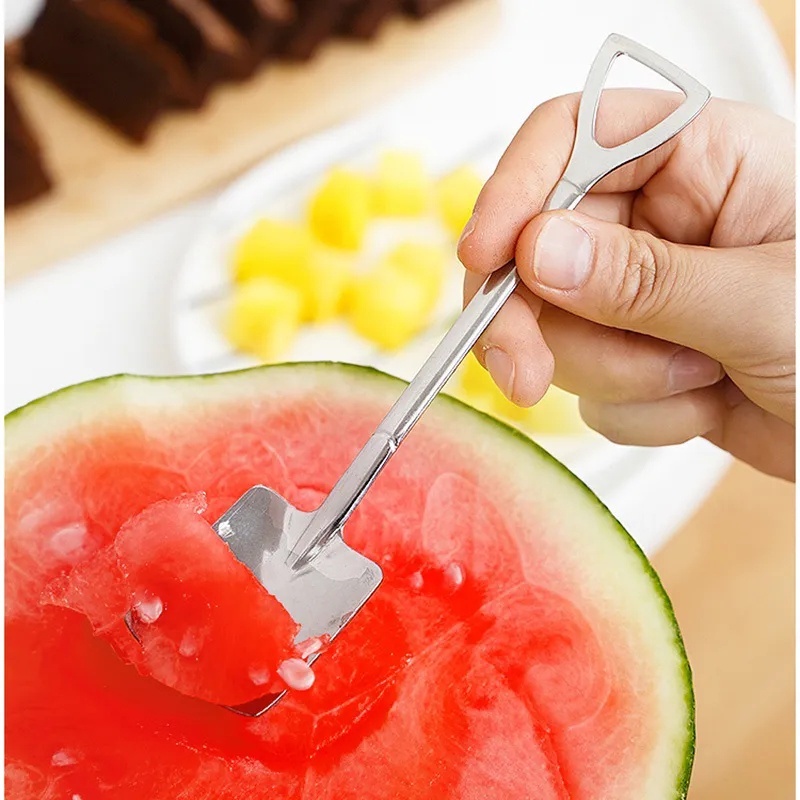 Muỗng Múc Kem / Dưa Hấu Bằng Thép Không Gỉ Tay Cầm Dài Tiện Dụng