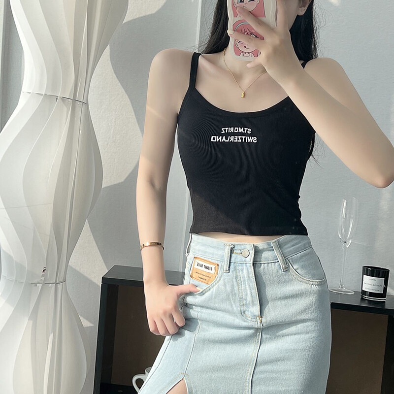 Áo Tank Top Sát Nách Màu Trơn In Chữ Thời Trang Mùa Hè Cho Nữ