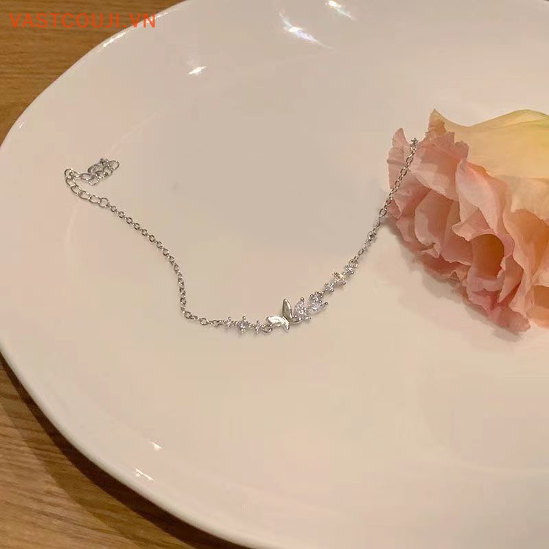 Vòng Tay Dây Xích Mặt Hình Bướm Màu Bạc Thời Trang Cho Nữ