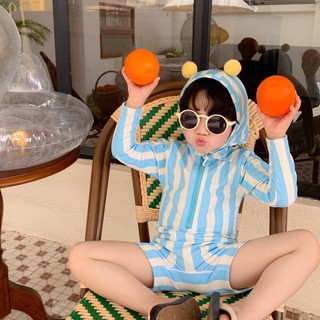 Bộ Đồ Bơi Một Mảnh Chống Nắng Nhanh Khô Họa Tiết Kẻ Sọc Dễ Thương Phong Cách Hàn Quốc Cho Bé Trai