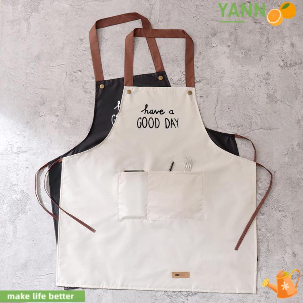 YANN1 Tạp Dề Nấu Ăn 2 Túi Tiện Lợi Tạp Dề Chống Thấm Nước Có Thể Điều Chỉnh Dây Đeo Cổ Tiện Dụng