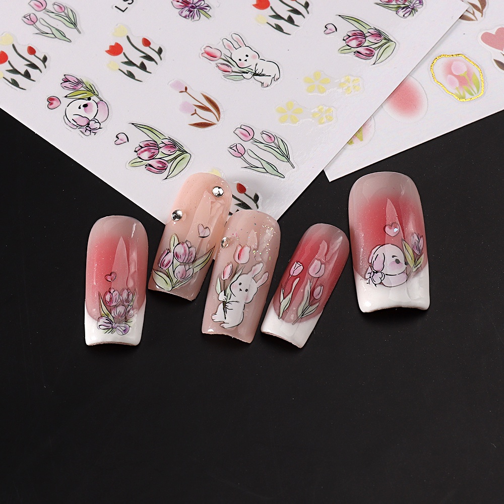 ♕ 1 miếng dán móng nghệ thuật mùa xuân Little Fresh Sticker Phnom Penh Tulip Rabbit Sweet 3d Back Sticker Sticker trang trí móng tay Dụng cụ làm móng cho tiệm nail 2 thiết kế TUYỆT VỜI