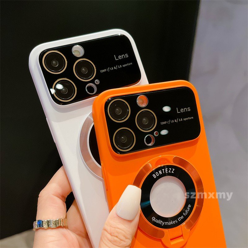 Ốp Điện Thoại Cứng Đục Toàn Diện Cửa Sổ Lớn Có Giá Đỡ Từ Tính Vô Hình Cho Iphone 14 13 12 Pro Max 11