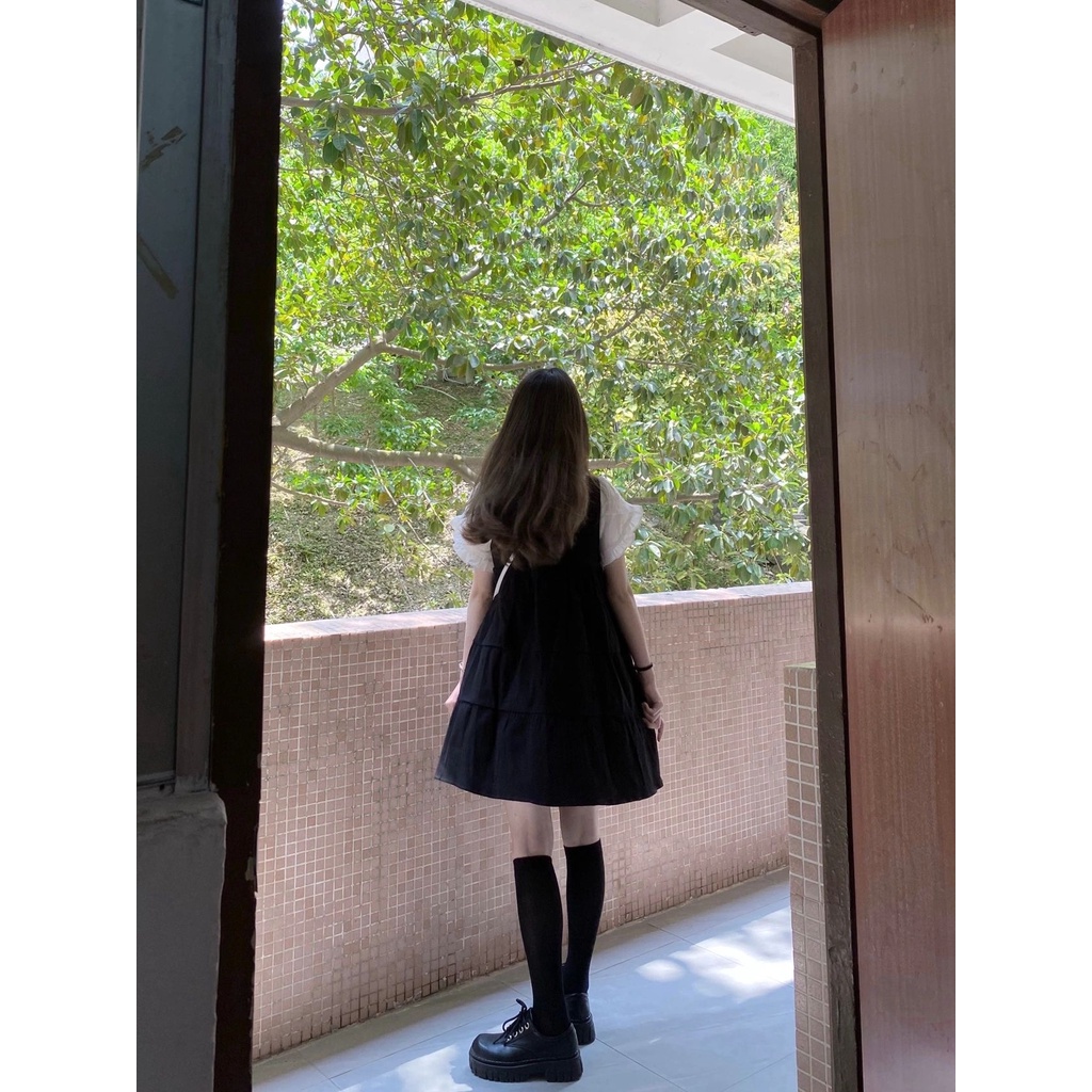 Đầm Sơ Mi Giả Hai Dây Cổ Búp Bê Phong Cách Preppy Dễ Thương Ngọt Ngào Thời Trang Mùa Hè Dành Cho Nữ