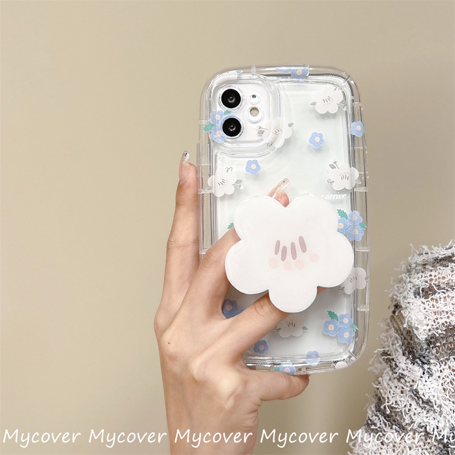 Ốp Điện Thoại Silicone Mềm Chống Sốc In Hình Hoa Trắng Có Giá Đỡ Cho iPhone 11 12 13 14 Pro Max X Xr Xs 8 7 6 Plus SE 2020