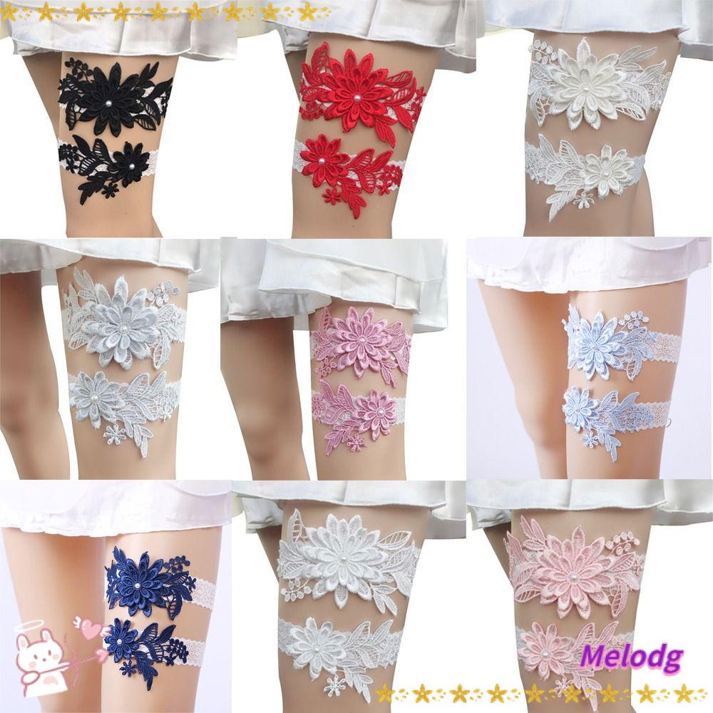 MELODG Bộ 2 Vòng Ren Đeo Chân Thêu Hoa Đính Ngọc Trai Nhân Tạo Thời Trang