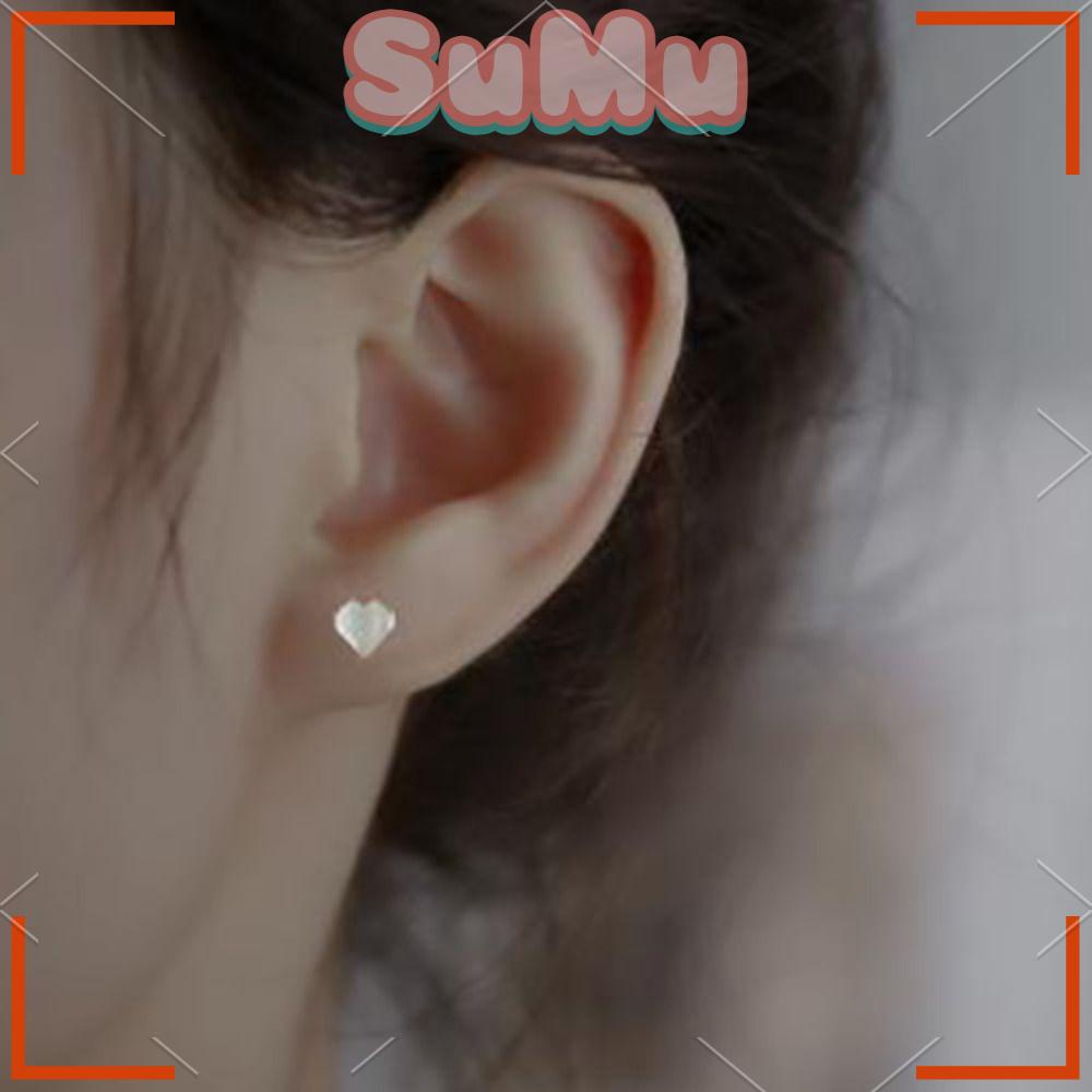 SUMU Bông Tai Mạ Bạc 925 12mm Hình Trái Tim Đính Đá Mặt Trăng Màu Trắng Đen Thời Trang Cho Nam Và Nữ