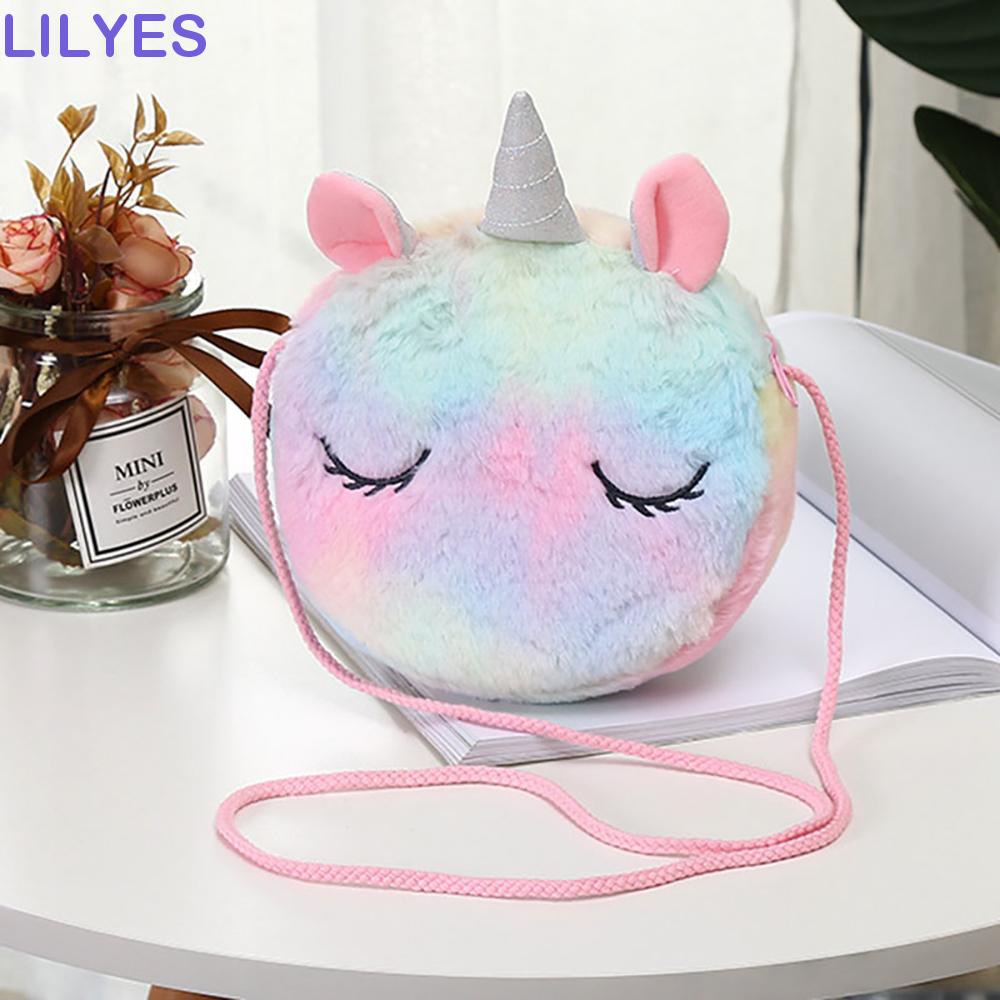LILYES Túi Đeo Chéo Hình Kỳ Lân Lông Xù Mềm Mại Đáng Yêu Cho Bé