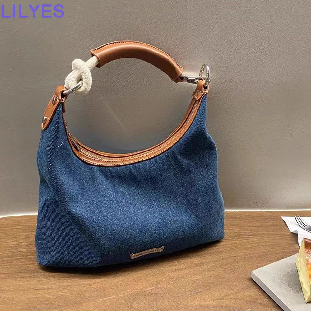 LILYES Túi Xách Đeo Vai / Mỹ Phẩm Cỡ Lớn Chất Liệu Denim Màu Xanh Dương Cho Nữ