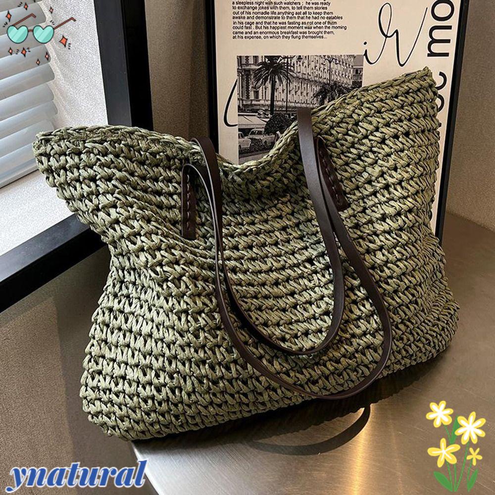 YNATURAL Túi Xách Tote Dệt Đơn Giản Thời Trang Dành Cho Nữ