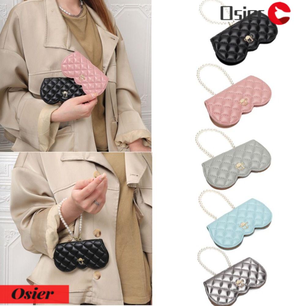 OSIER1 Hộp Đựng Mắt Kính Bằng Da Thật Gọn Nhẹ Di Động Có Dây Xích Và Nút Cài Cho Nữ