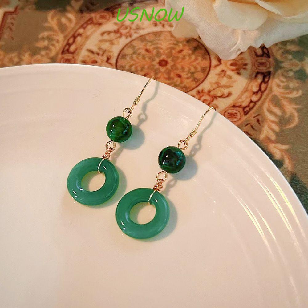 USNOW Đôi Khuyên Tai Dài Đính Đá Mã Não Phong Cách Retro Thời Trang Cho Nữ