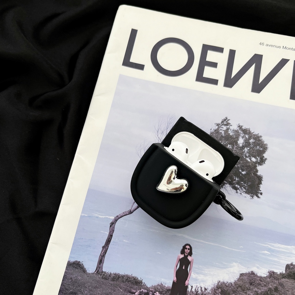 Vỏ Bảo Vệ Hộp Sạc Tai nghe không dây AirPods 1 / 2 / 3 Gen Pro2 2022 Bằng Silicon Mềm Chống Rơi Hình Trái Tim Có Móc Treo DIY