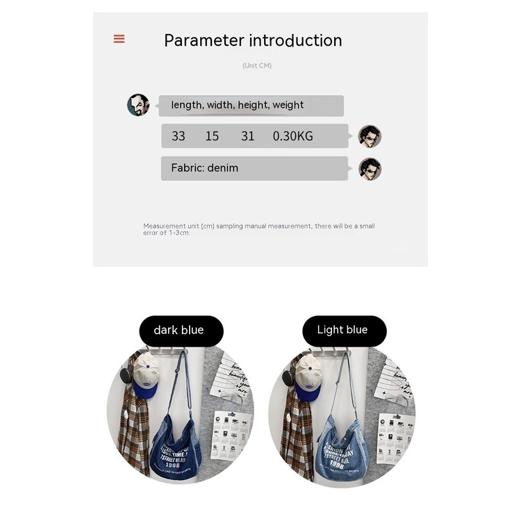 Túi Đeo Chéo Vải Denim Kích Thước Lớn Phong Cách Thời Trang Đường Phố Mới Cho Nam Và Nữ