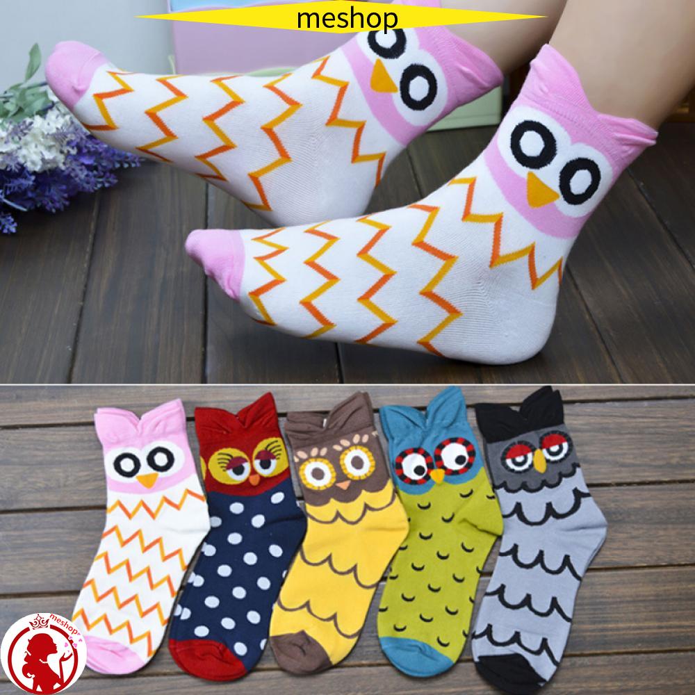 ME Vớ Nữ Giữ Ấm Họa Tiết Cú Hoạt Hình Phong Cách Hàn Quốc