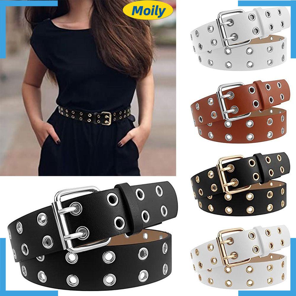 MOILYVN Thắt Lưng Da PU Hai Khóa Cài Phong Cách Punk Cá Tính Cho Nữ