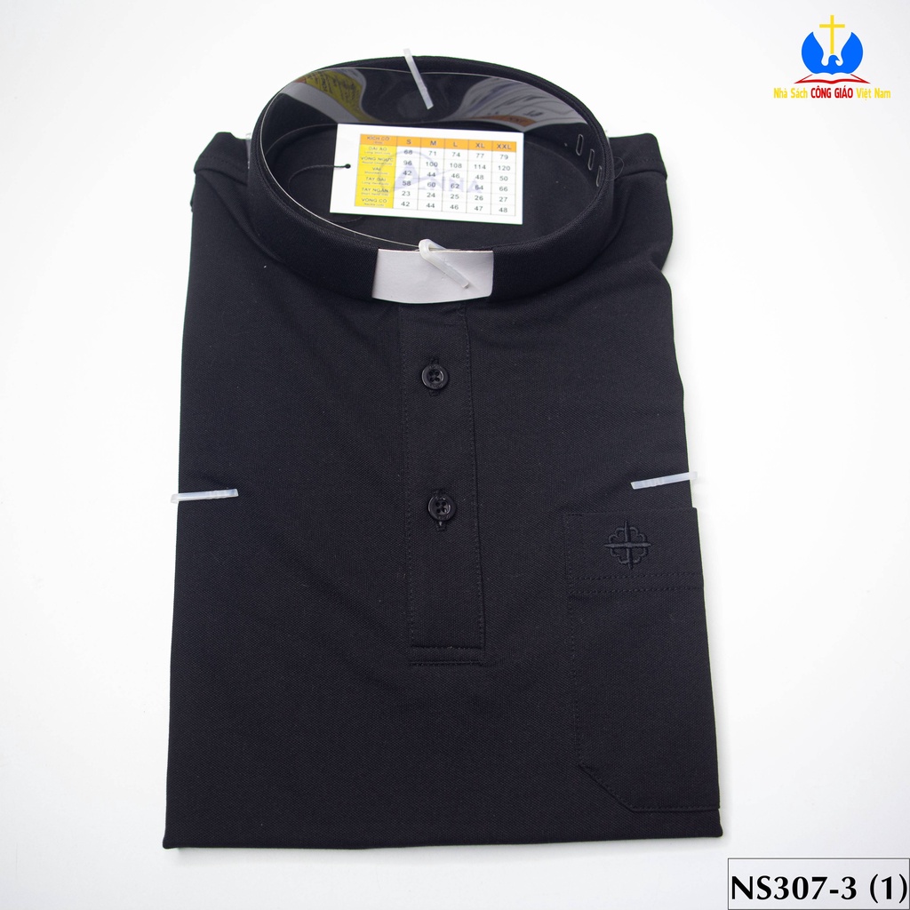 Áo thun cổ côn màu đen ngắn tay cao cấp NS307-3 Quà tặng Công Giáo, Lễ quan thầy, truyền chức, sinh nhật cha xứ