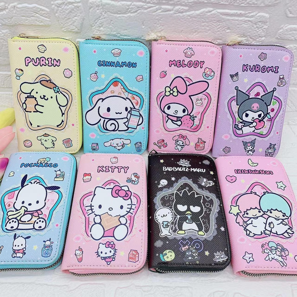 Sanrio Ví Da PU Dáng Dài Cỡ Lớn Họa Tiết Hoạt Hình Kuromi Melody Dễ Thương Phối Khóa Kéo Cho Nữ