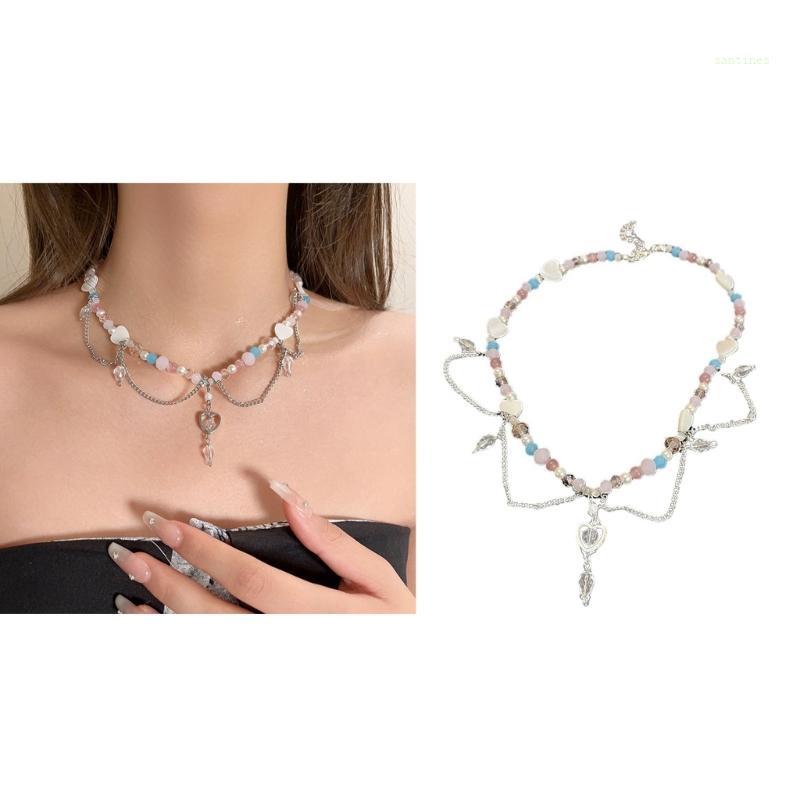 Vòng Cổ Hạt Tròn Đan Tay Bằng Nhựa Resin Hình Trái Tim Nhiều Màu Phong Cách Bohemian Thời Trang Đi Biển Mùa Hè Cho Nữ