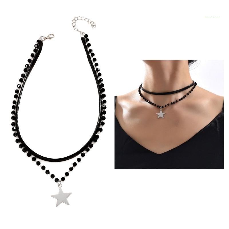 Vòng Cổ Da Hai Lớp Đính Hạt Phong Cách Âu Mỹ