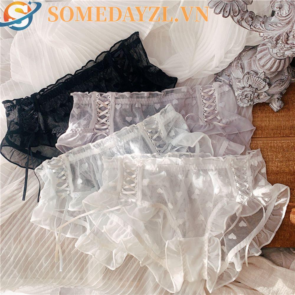 SOMEDAYZL Quần Lót Cotton Phối Ren Dây Chéo Lưng Vừa Gợi Cảm Thoáng Khí Cho Nữ