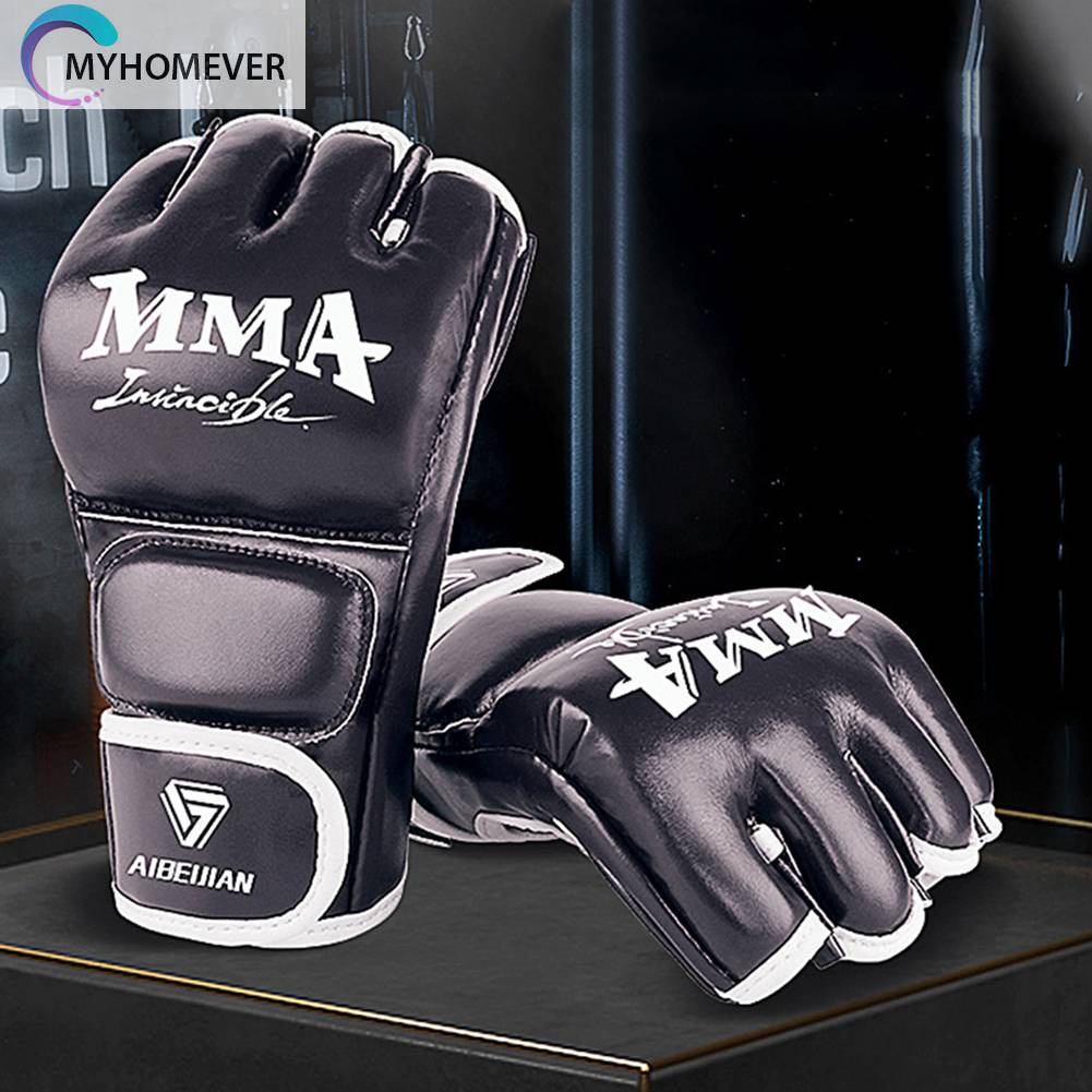 Găng Tay Hở Ngón Bằng Da PU Thoáng Khí Để Tập Boxing Tiện Dụng