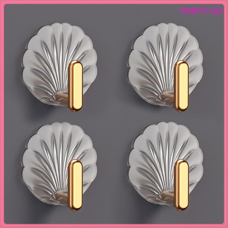 Set 4 Móc Treo Quần Áo Gắn Tường Bằng Kim Loại Hình Vỏ Sò