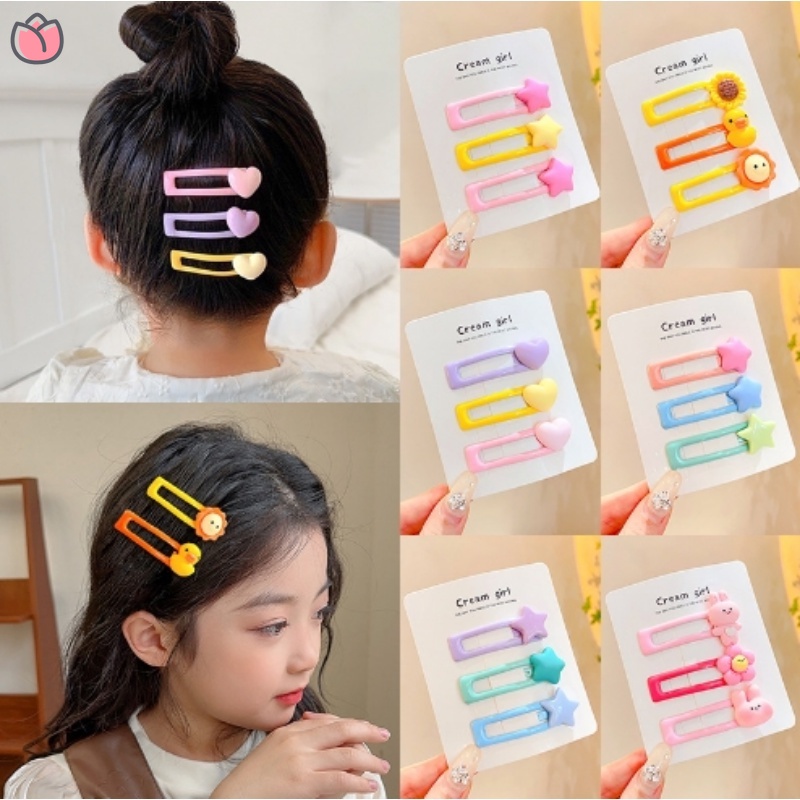 Set 3 Kẹp Tóc Hình Ngôi Sao Hoạt Hình Màu Sắc Ngọt Ngào Xinh Xắn Cho Bé Gái JP1VN