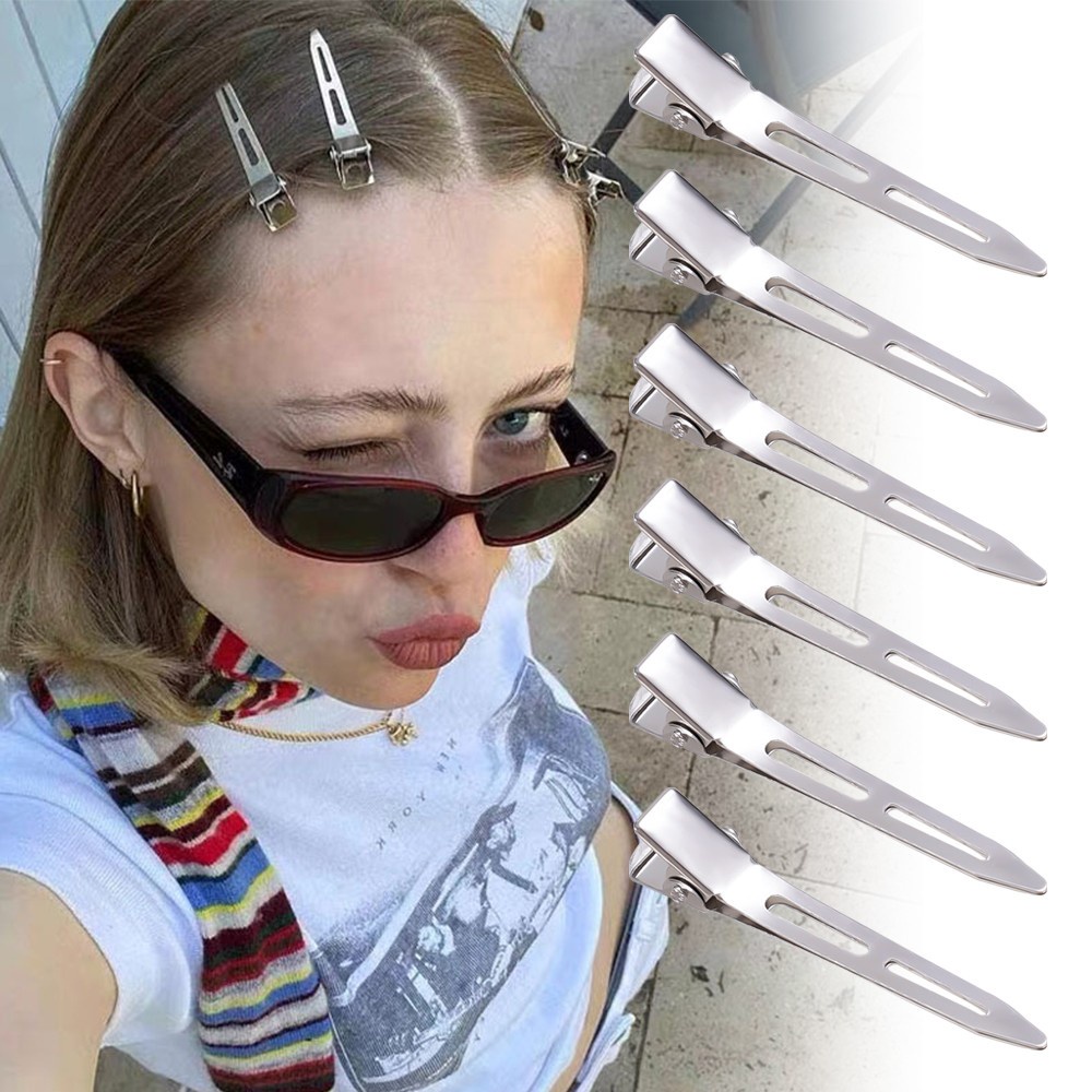 Bộ 2 / 4 Kẹp Tóc Mỏ Vịt / Kẹp Tóc Kim Loại Chuyên Nghiệp Không Bẻ Cong Phong Cách Punk