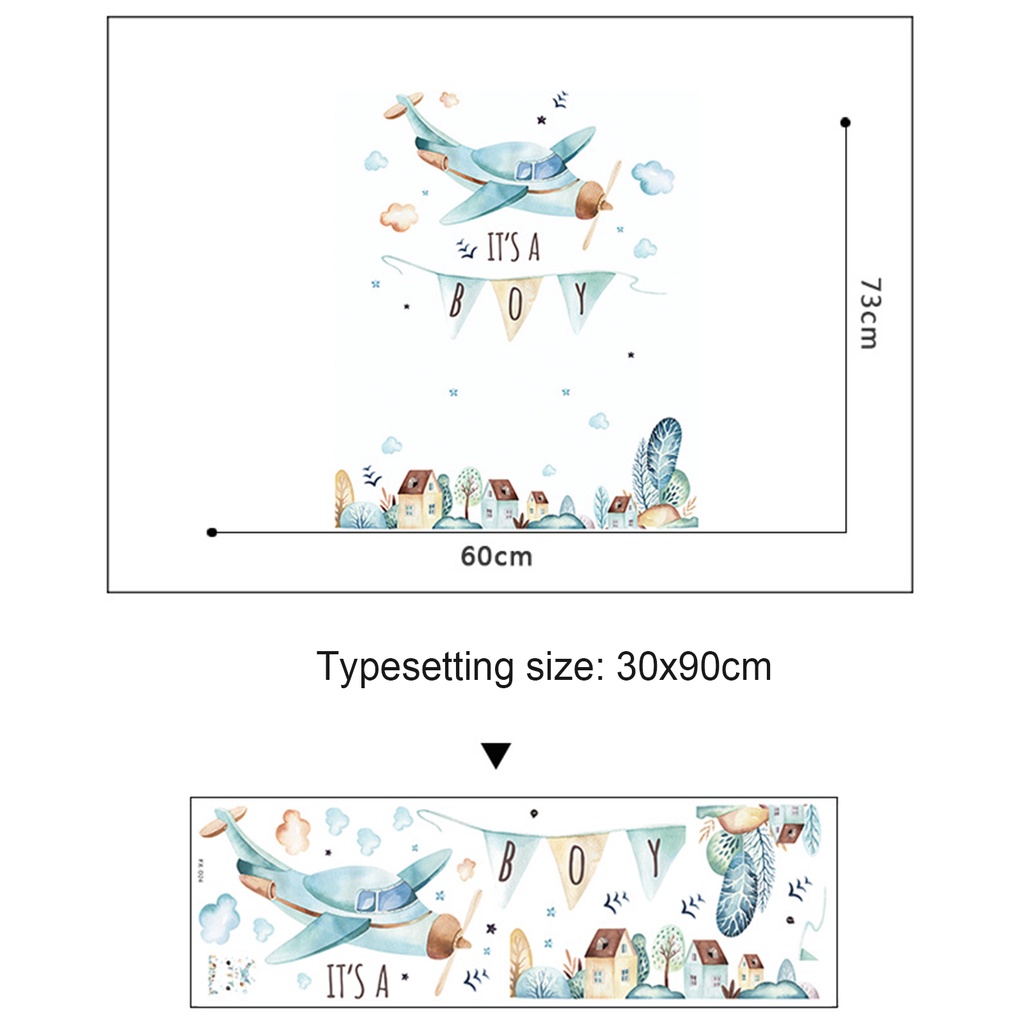 (Bất Ngờ) Hình Dán Tường Máy Bay Màu Nước Hoạt Hình Cổ Tích Có Thể Tháo Rời Trang