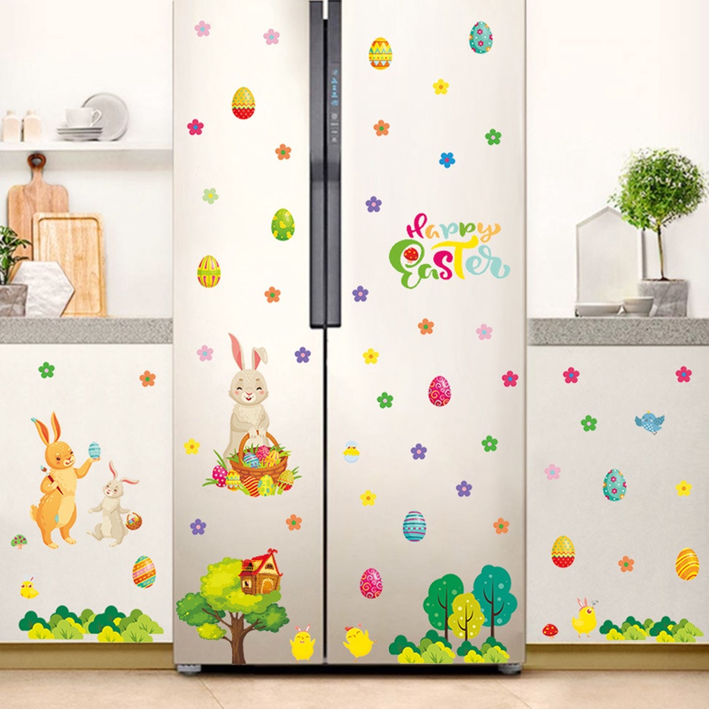 Miếng Dán Tường Bằng PVC Chống Thấm Nước Họa Tiết Thỏ Phục Sinh Độc Đáo