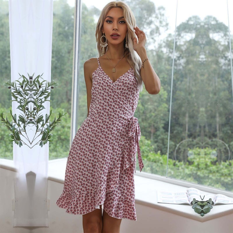 Đầm Mini Sát Nách Cổ Chữ V Viền Cao Thấp Xẻ Tà Trước Thời Trang Cho Nữ