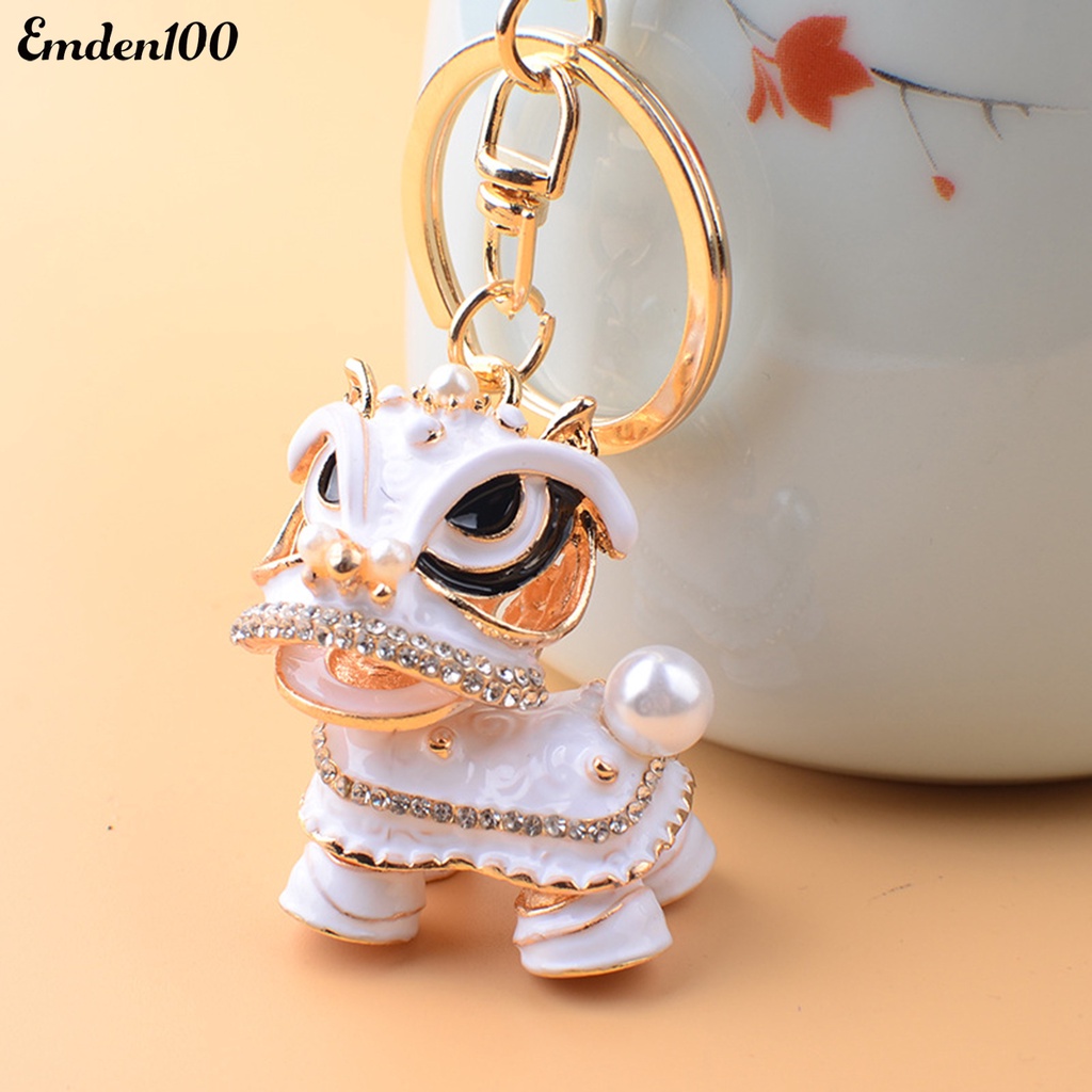 Móc Khóa Hình Sư Tử Đính Đá 3D Phong Cách Trung Hoa Xoay 360 Độ